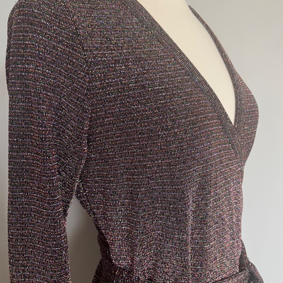 PAIGE Lucielle Longsleeve Dress Wrap up Stretchy Lurex Metallic Holidays Cocktai - Picture 12 of 16